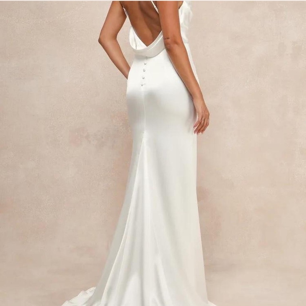 Lulu's Ivory Backless Satin Dress